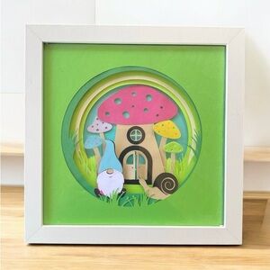 Hand Crafted whimsical 3D Gnome lighted, shadow Box